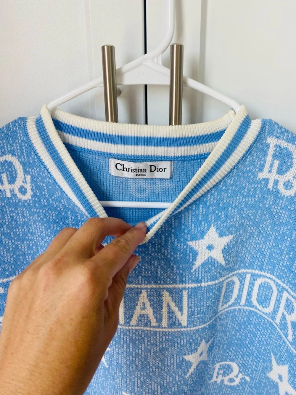 Christian Dior Star Intarsia Knit Sweater womens light blue logo medium - Picture 5 of 9